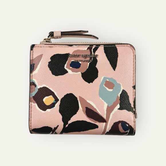 Kate Spade Cameron Paper Rose Small L-zip Bifold Wallet - Picture 1 of 13